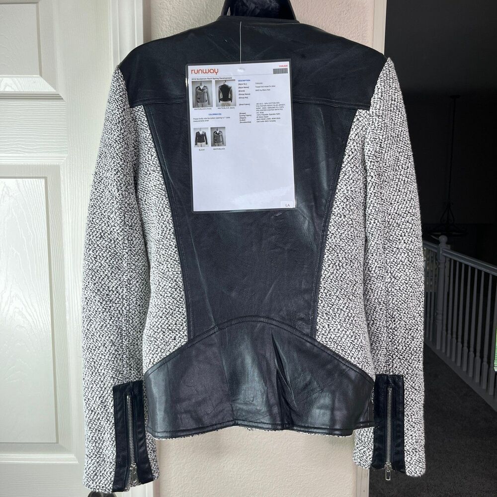 NWT Blanc Noir Women’s Long Sleeve Knitted Leather Jacket Size Small #650 - Picture 5 of 17